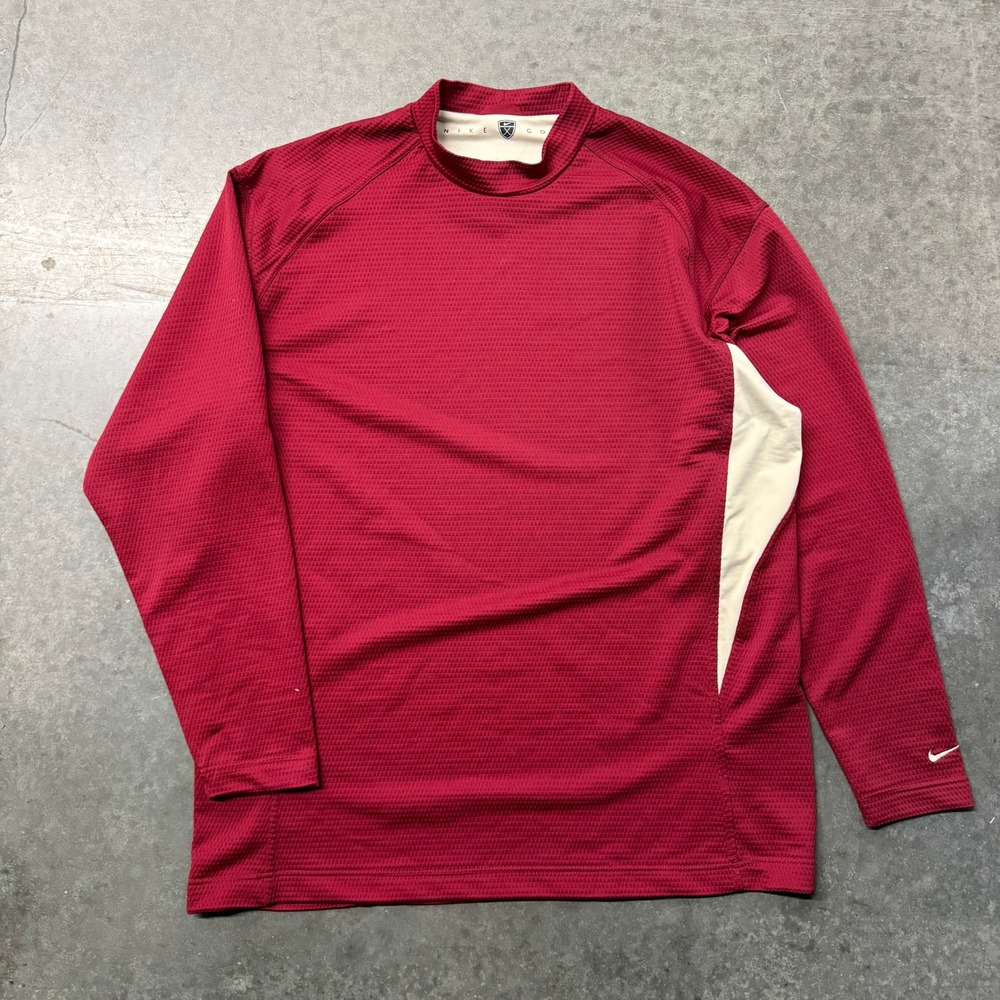 Nike Golf Mens XL Red Waffle Knit Mock Neck Long Sleeve Pullover Shirt 4452